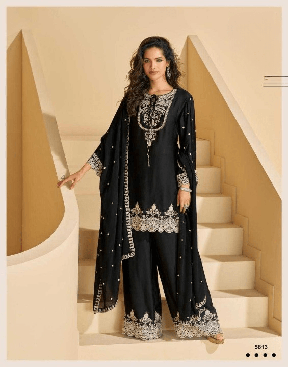 Chinon Silk Kurti With Palazzo - MYLUXURY LANE ENTERPRISE